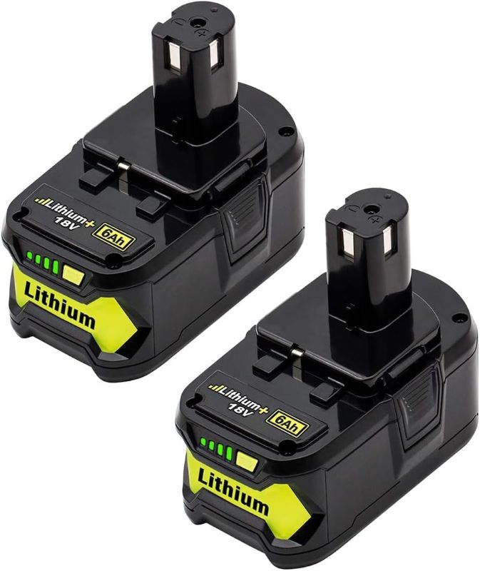 Photo 1 of 2Pack 18V 6.0Ah Battery Replacement Compatible with Ryobi 18V Lithium-ion Battery P102 P103 P105 P107 P108 P109 Cordless Tool Battery
