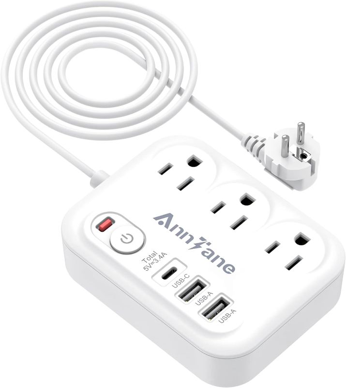 Photo 1 of European Travel Plug Adapter with USB C, 6FT Extension Cord, US to Europe Plug Adapter with 3 Outlets 3 USB Ports for EU Spain France Germany Iceland Greece Travel
