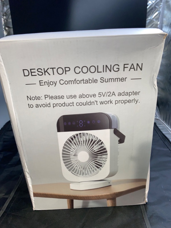 Photo 3 of ** FINAL SALE **  Portable Air Conditioners Fan, 4 Wind Speed Mini Ac Fan with 2 Cooling Spray, Screen Touch Control,Oscillating/Timer/Night Light, Personal Evaporative Air Cooler for Bedroom Home Office Study Desk MISSING CHARGER***   ** SOLD AS IS **
