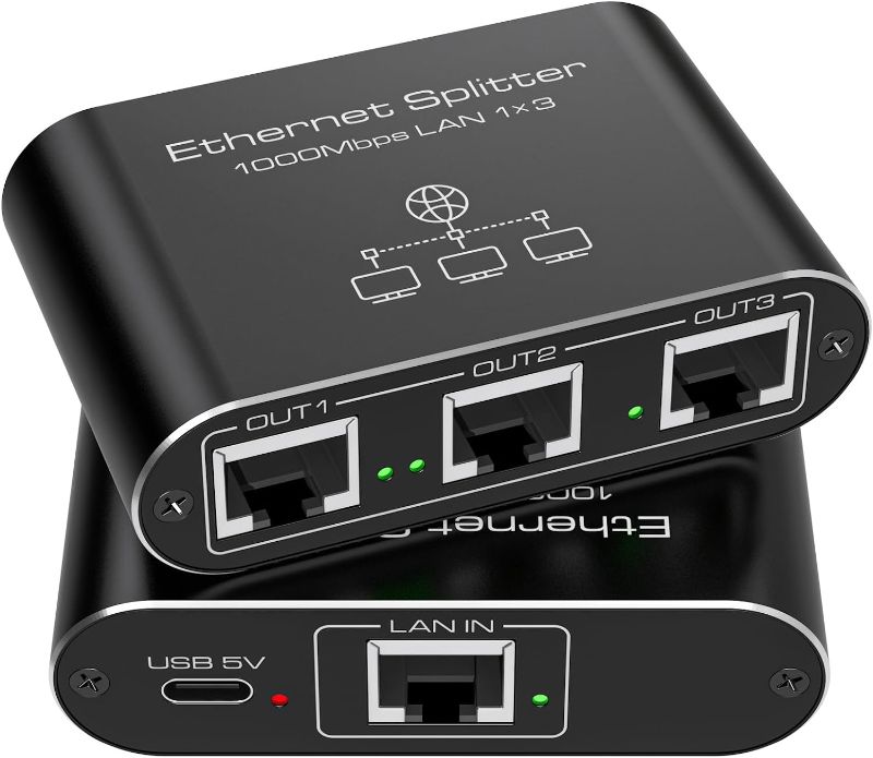 Photo 1 of Ethernet Splitter 1 to 3 1000Mbps High Speed Internet Splitter LAN Splitter Ethernet Switch Either Network Splitter Supports Simultaneous Networking of 3 Devices Works with Cat6/7/8 Cables
