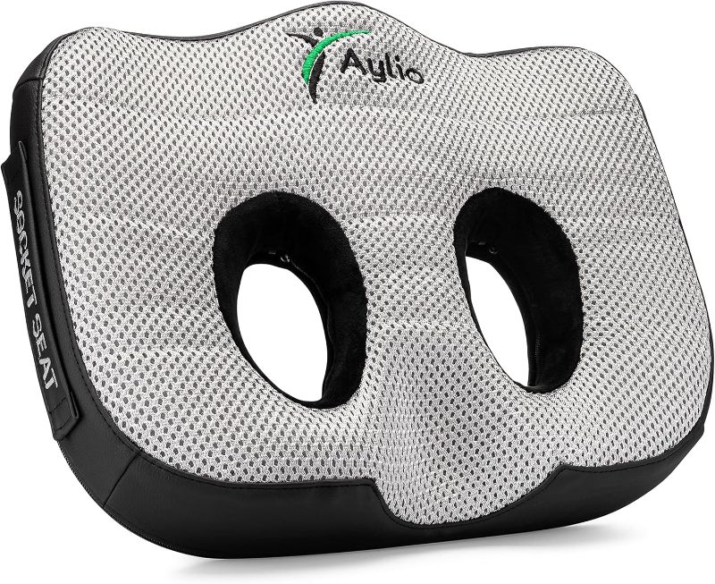 Photo 1 of Aylio Socket Seat Cushion for Sit Bone and Back Pain Relief, Butt, Tailbone, Hip, Hamstring, Posture Support - Firm Memory Foam Comfort Ischial Tuberosity Pillow for Desk Chair or Car
