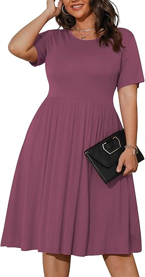 Photo 1 of 2XL POSESHE Womens Plus Size Summer Dress 2024 Casual Short Sleeve Empire Waist Loose Fit Swing T-Shirt Dress with Pockets NEW WITH TAGS**
