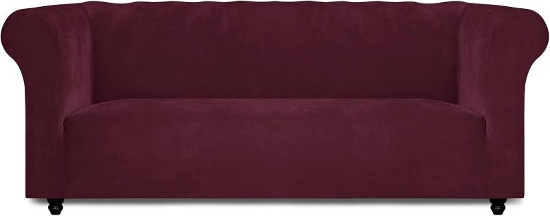 Photo 1 of Easy-Going Stretch Velvet Chesterfield Style Couch Slipcover for Living Room, Soft Non-Slip Sofa Cover Furniture Protector for Dogs (Sofa, Burgundy)
