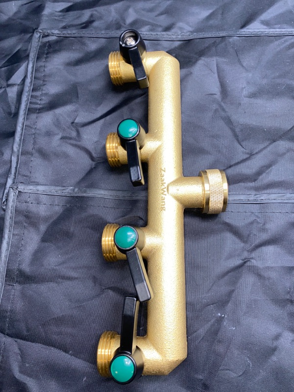 Photo 2 of Brass Garden 4 Way Hose Splitter, Water Hose Splitter 4 Way Heavy Duty with 4 Individual Ball Valves, GHT 3/4" Female Inlet to 4-Way 3/4" Male Outlets, for Regulating & Shutting Off Water Flow
