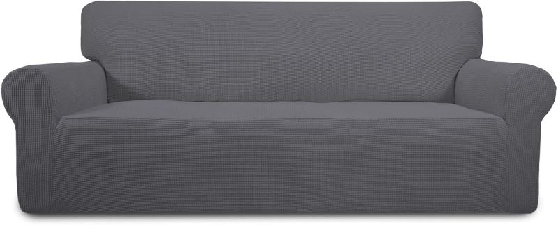 Photo 1 of Easy-Going Stretch Sofa Slipcover 1-Piece Sofa Cover Furniture Protector Couch Soft with Elastic Bottom for Kids, Polyester Spandex Jacquard Fabric Small Checks (Sofa, Gray)
