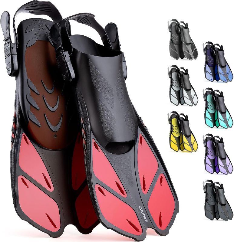 Photo 1 of small/medium CAPAS Snorkel Fins, Swim Fins Travel Size Short Adjustable for Snorkeling Diving Adult Men Women Kids Open Heel Swimming Flippers
SIZE 4.5-8.5 IN MENS// Women 5.5-9.5