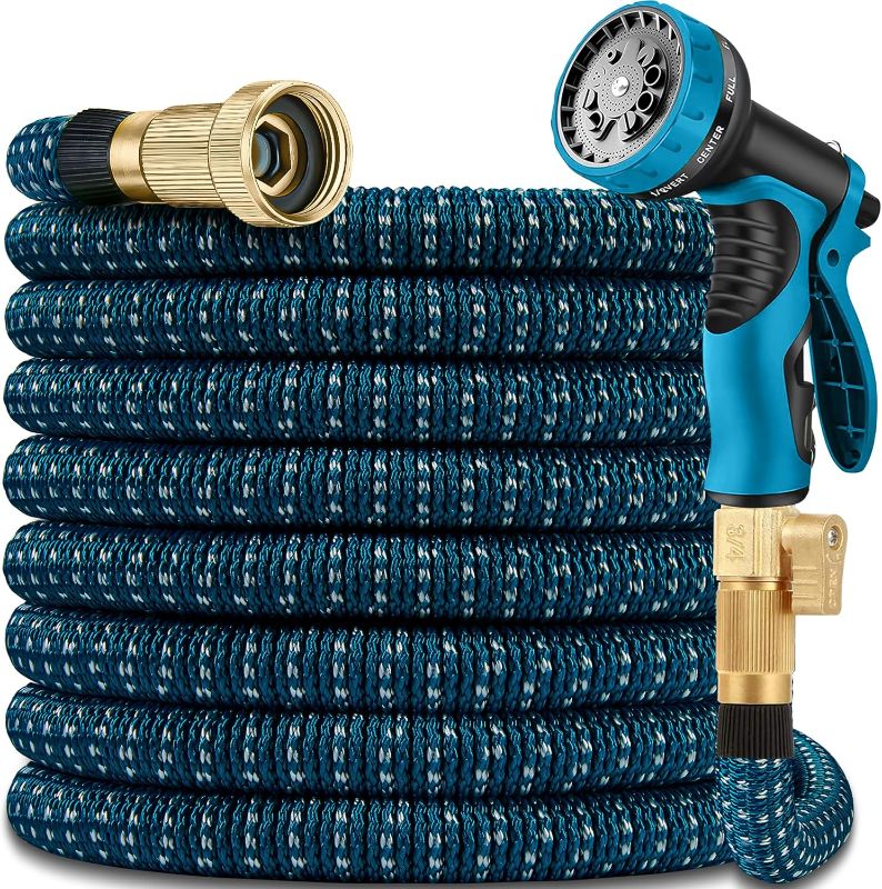 Photo 1 of 150 ft Expandable Garden Hose - All New 2024 Retractable Water Hoses with 3/4" Solid Brass Fittings, Extra Strength Fabric - Flexible Expanding Hose with 10 Pattern Spray Nozzle MISSING NOZZLE**
