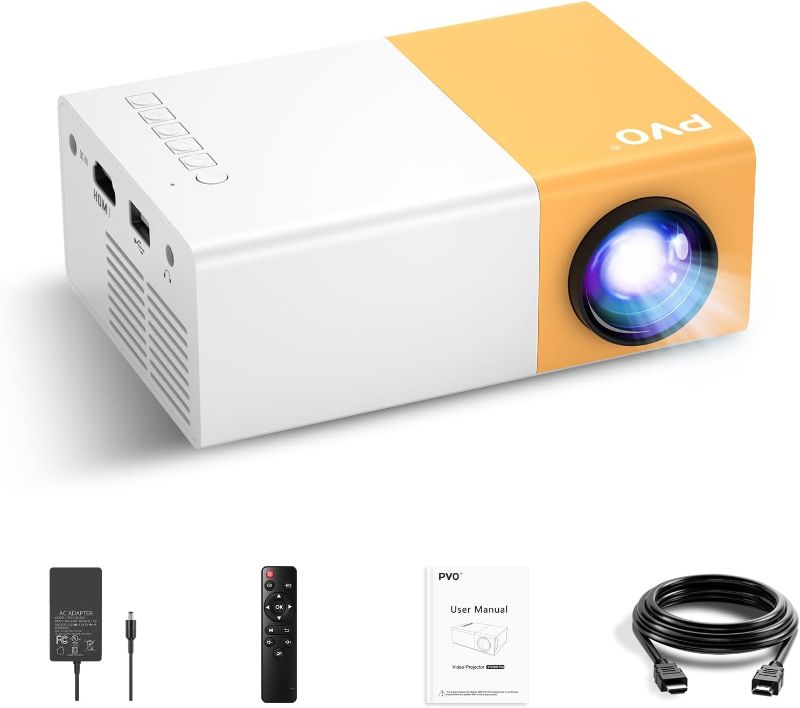 Photo 1 of Mini Projector, PVO Portable Projector for Cartoon, Kids Gift, Outdoor Movie Projector, LED Pico Video Projector for Home Theater, video can directly mirror to the projector through a data cable
