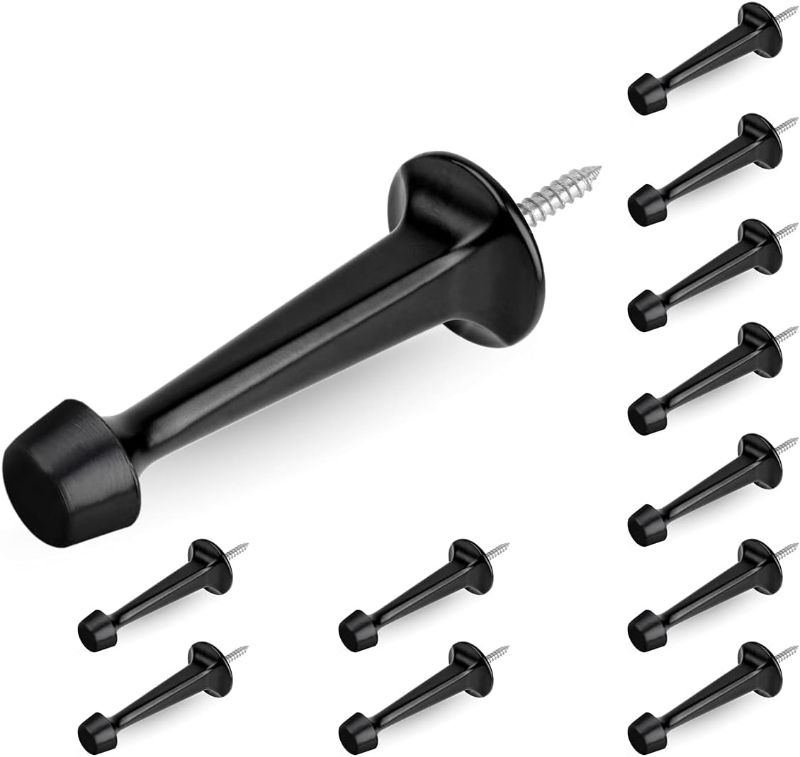 Photo 1 of HOMOTEK 12 Pack Heavy Duty Solid Rigid Door Stop with Soft Rubber Tip, Zinc Die Cast Door Stopper Protect Wall & Door, Black
