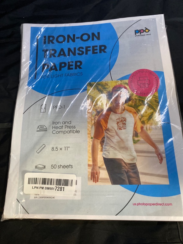 Photo 3 of PPD Iron on Transfer Paper for Inkjet Printer for Light Fabric, 8.5 x 11 Printable Paper for T Shirts and Cotton, Heat Transfer, Washable (50 Sheets)
