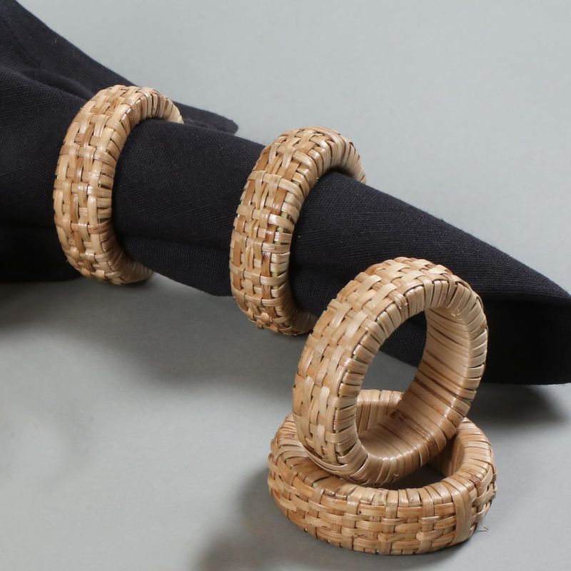 Photo 2 of Goroly Home Rattan Napkin Rings Set of 22, Bulk Natural Round Woven Napkin Holders for Wedding Party Decoration MISSING 2 RINGS**
