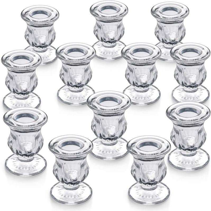 Photo 1 of Letine Candlestick Holders Set of 12-2.5" H Taper Candle Holders Bulk - Clear Glass Candle Holder for Rustic Wedding Centerpiece Table Decorations, Halloween & Thanksgiving Decorations Indoor
