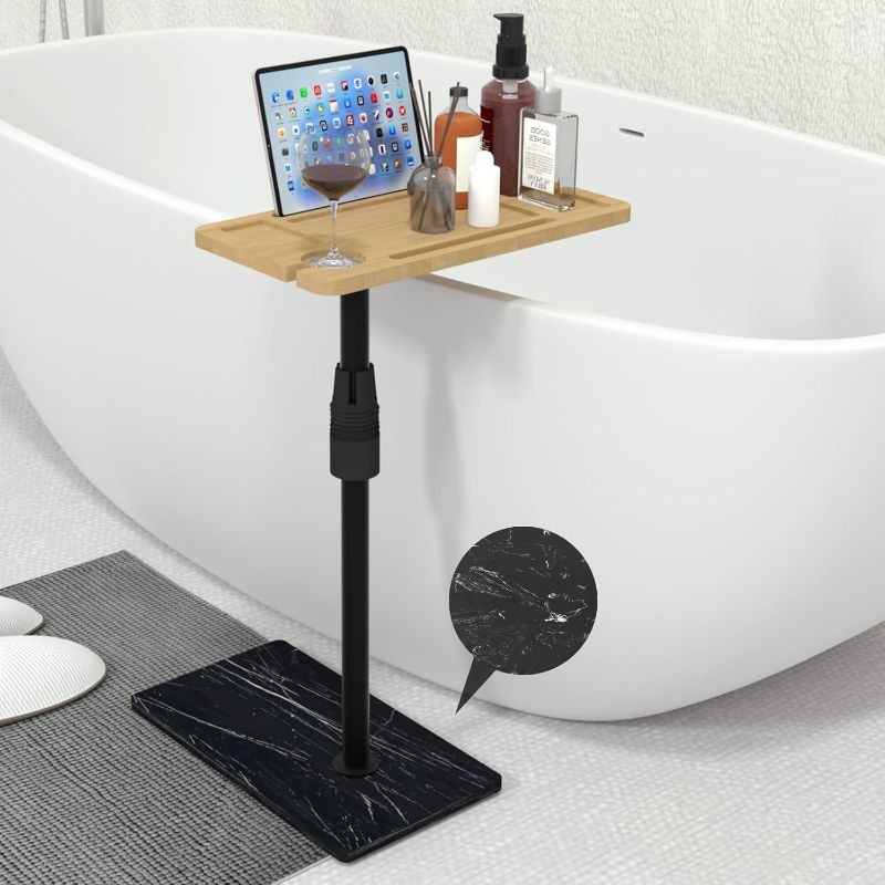 Photo 1 of Bathtub Tray Table with Mable Base, Freestanding Bath Tray Tub Caddy for Tub Against Wall, Bathtub Shelf Hot Tub Table for Luxury Bath Home Spa Bath Accessories
