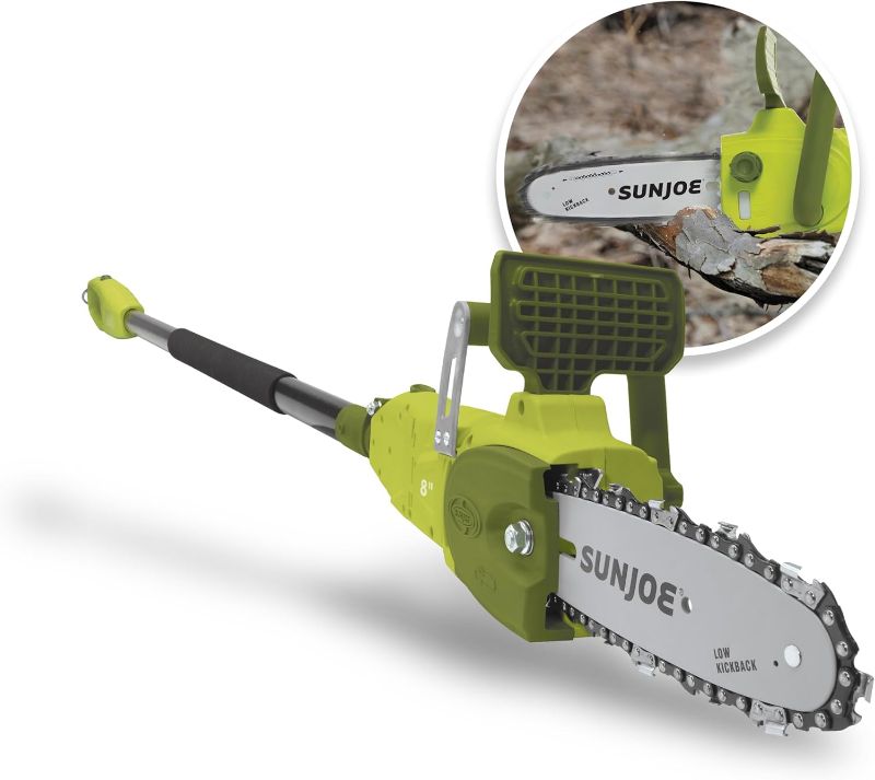 Photo 1 of Sun Joe SWJ807E 10 inch 8.0 Amp Electric Convertible Pole Chain Saw, Green
