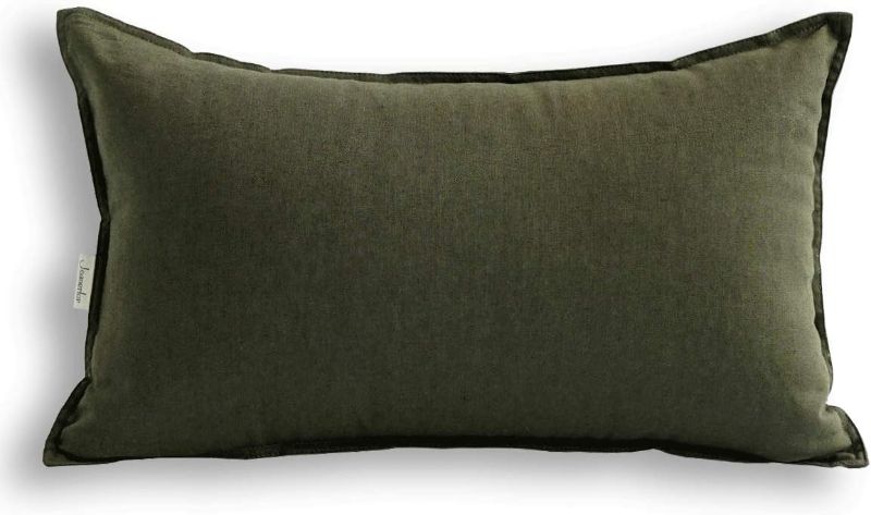 Photo 1 of Jeanerlor Cotton Linen Square Decorative Throw Pillow Case Cushion Cover with Twin Needles Stitch on Edge,for Wedding Party Gift Car 12"x20"(30 x 50cm), Olive Green
