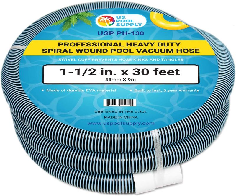 Photo 1 of U.S. Pool Supply 1-1/2" x 30 Foot Professional Heavy Duty Spiral Wound Swimming Pool Vacuum Hose with Kink-Free Swivel Cuff, Flexible - Connect to Vacuum Heads, Skimmer, Filter Pump Inlet, Accessories
