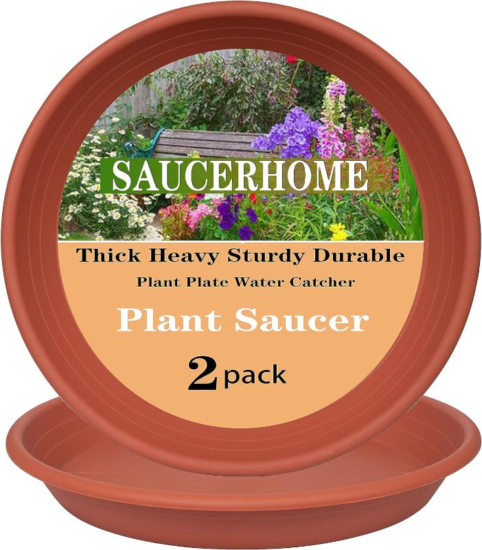 Photo 1 of 2 Pack Plant Saucer Pot Tray 4 6 8 10 12 14 16 19 22 26 Inch Large Plastic Planter Saucers, Heavy Drainage Tray for Indoors No Holes, Durable Plant Plate Water Catcher (19 Inch Terracotta)
