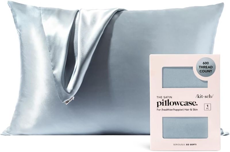 Photo 1 of 1PCS Kitsch Satin Pillowcase with Zipper for Hair & Skin, Softer Than Silk Pillow Cases Queen, Smooth Pillow Covers, Machine Washable, Wrinkle-Free, Cooling Satin Pillow Cases Standard Size 19x26 Haze Blue
