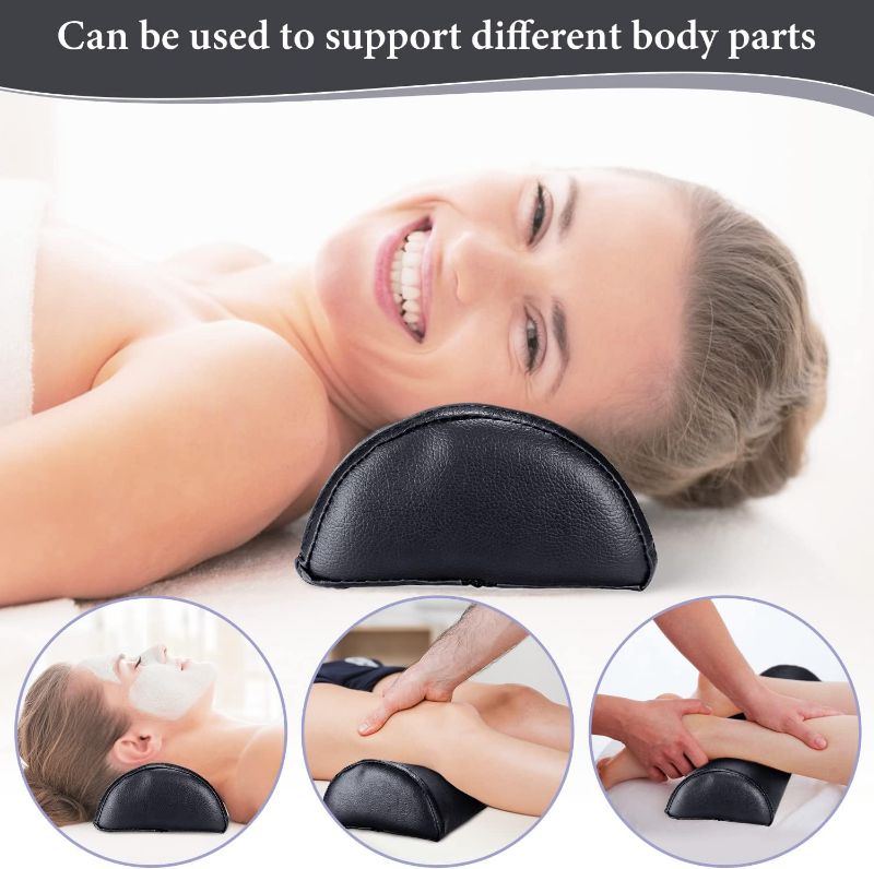 Photo 2 of Noverlife Half Round Massage Bolster, Professional PU Semi-Round Massage Bolster Pillow Cushion with Strap Handle, Cozy Positioning Bolster Support Pad for Leg Knee Neck Back Pain Relief - Black
