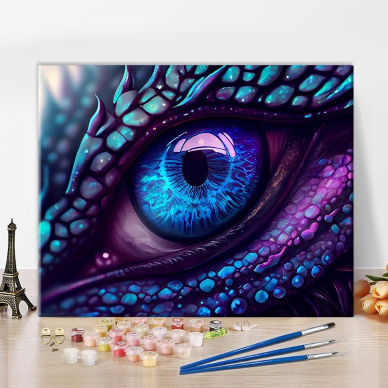 Photo 1 of TUMOVO Paint by Numbers for Adults Dragon Eye in Blue and Purple Colors DIY Easy Paint by Numbers Paint by Numbers for Beginner Kids and Adults Home Wall Decor Oil Painting 16x20 Inch
