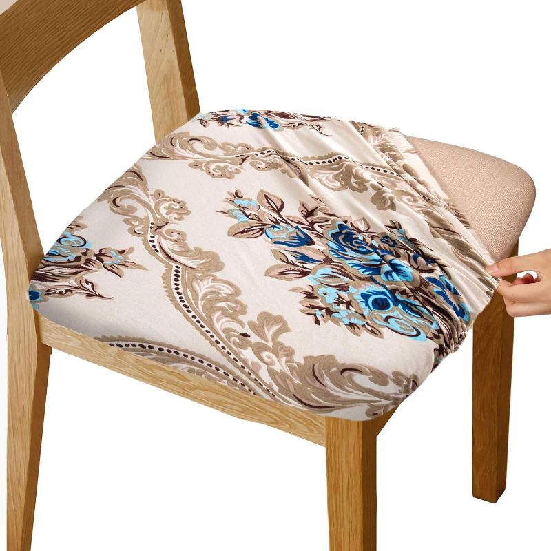 Photo 1 of Gute Stretch Printed Chair Seat Covers with Elastic Ties and Button, Removable Washable Dining Upholstered Chair Protector Seat Cushion Slipcovers for Dining Room, Office (Gold, Pack-6) USED LIKE NEW***
