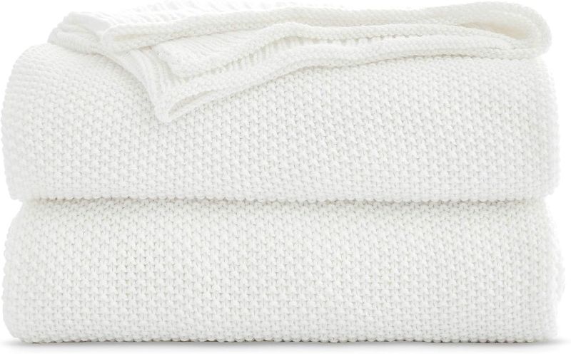 Photo 1 of Longhui bedding 100% Cotton Ivory White Lightweight Cable Knit Throw Blanket for Couch Sofa Bed Home Décor – 50“ x 60”, Bonus Laundering Bag, Machine Washable DAMAGED** USED**
