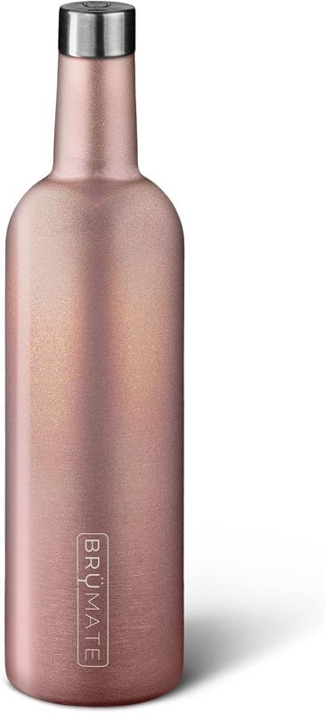 Photo 1 of BrüMate Winesulator 25 Oz Triple-Walled Insulated Wine Canteen Made of Stainless Steel, 24-Hour Temperature Retention, Shatterproof, Comes with Silicone Transfer Funnel (Glitter Rose Gold)
