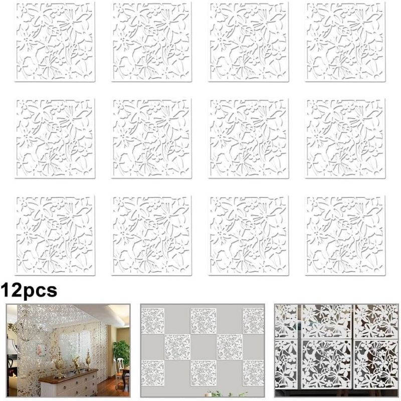 Photo 2 of 12pcs Hanging Room Dividers Screen, Carving Openwork Room Divider Screen Wall Dividers Room Decoration(White)
