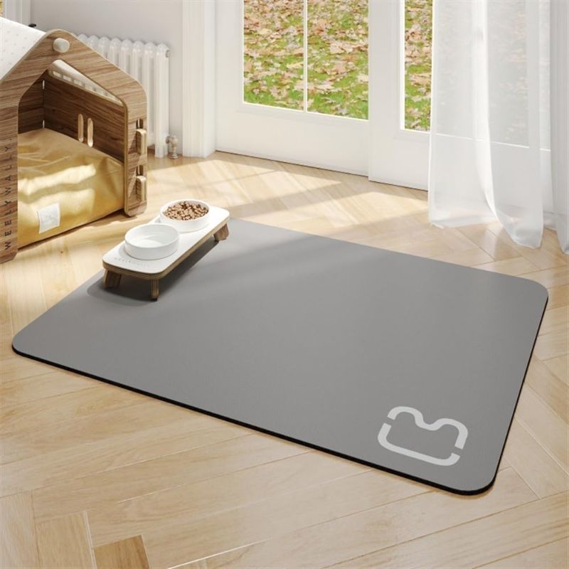Photo 1 of Cat Food Mat for Pet Dog Food Mat, Cat Mat for Food and Water, Cat Feeding Mat Pet Dog Cat Bowl Mat(Gray,45 * 60cm)
