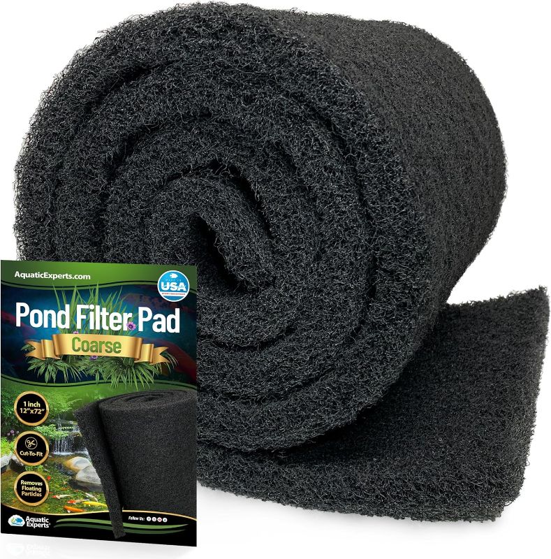 Photo 1 of Aquatic Experts Classic Koi Pond Filter Pad COARSE – Black Bulk Roll Pond Filter Media, Rigid Ultra-Durable Latex Coated Fish Pond Filter Material US, (3/4" - 1" x 12" x 72")
