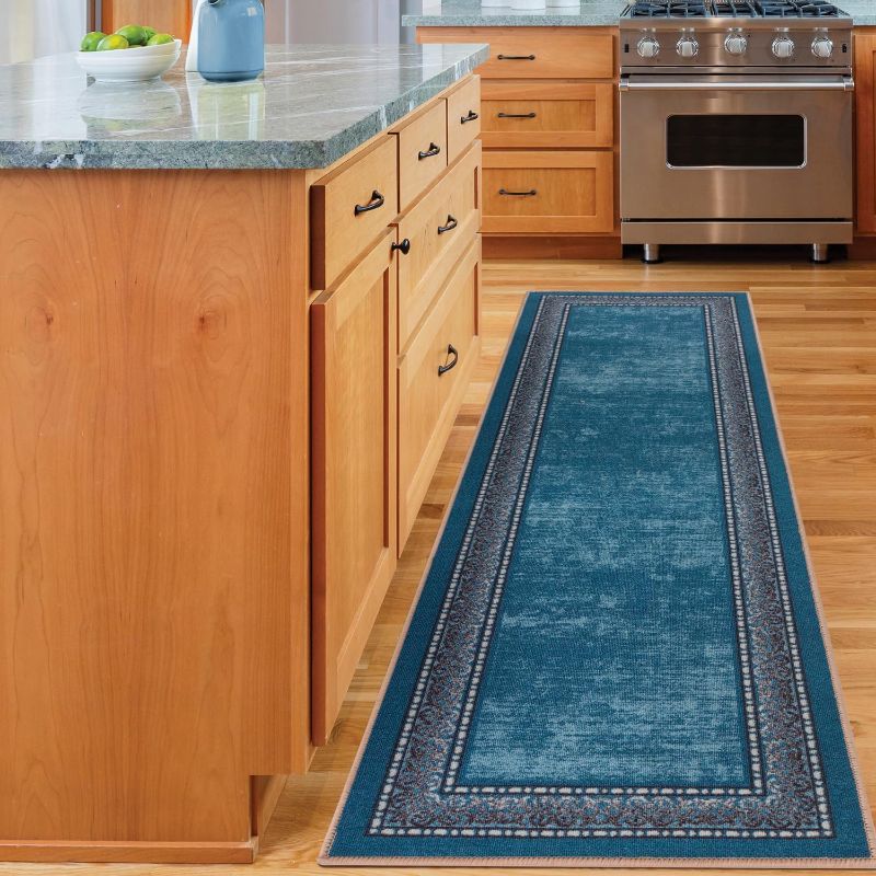 Photo 1 of Antep Rugs Alfombras Bordered Modern 2x5 Non-Slip (Non-Skid) Low Pile Rubber Backing Kitchen Area Runner Rug (Turquoise Blue, 2' x 5')
