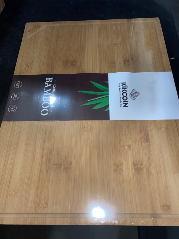 Photo 2 of 24" Bamboo Cutting Boards for Kitchen, Extra Large Wood Cutting Board with Deep Juice Groove and Handle Heavy Duty Chopping board, Kikcoin, 24" x 18" FACTORY SEALED**
