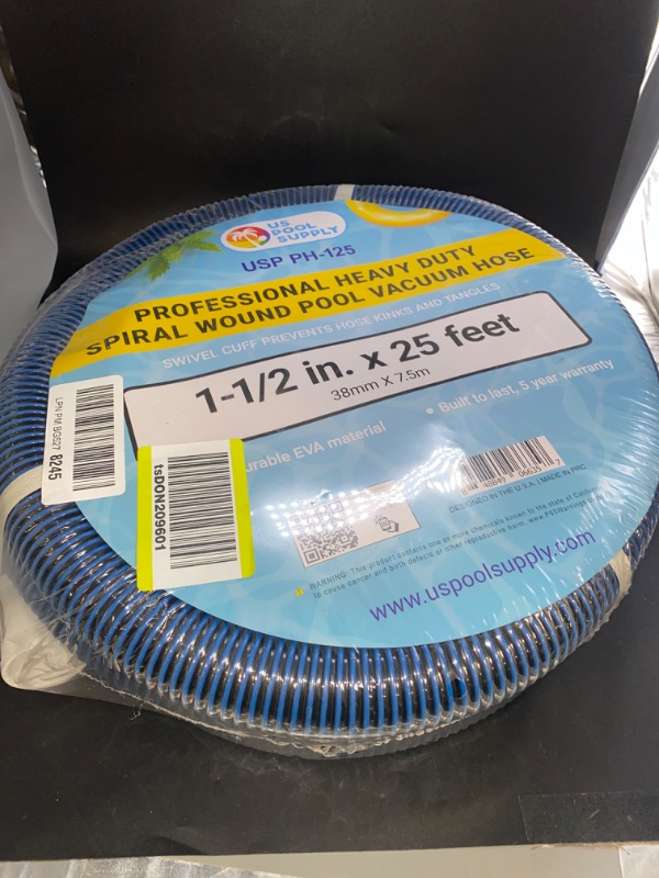 Photo 2 of U.S. Pool Supply 1-1/2" x 25 Foot Professional Heavy Duty Spiral Wound Swimming Pool Vacuum Hose with Kink-Free Swivel Cuff, Flexible - Connect to Vacuum Heads, Skimmer, Filter Pump Inlet, Accessories
