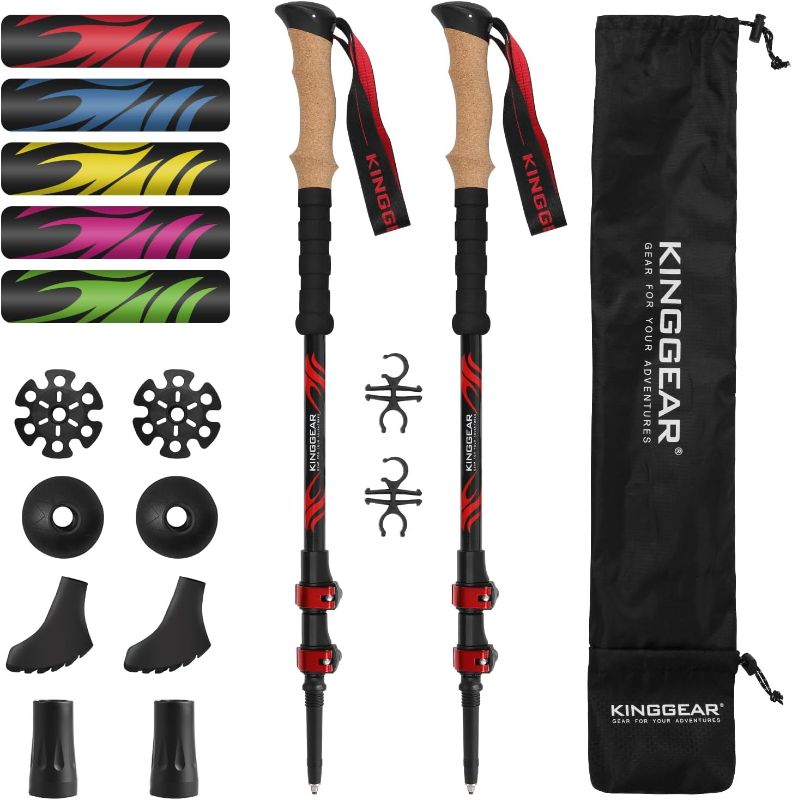 Photo 1 of KINGGEAR Carbon Fiber Hiking Poles – Telescopic Collapsible Flip Locks Nordic Walking Sticks with Natural Cork Handle and EVA Grips Trekking Poles FACTORY SEALED**
