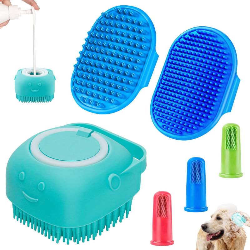 Photo 1 of Comotech 3PCS Dog Bath Brush | Dog Shampoo Brush | Dog Scrubber for Bath | Dog Bath Brush Scrubber | Dog Shower/Washing Brush with Adjustable Ring Handle for Short & Long Hair (Blue Blue Blue)
