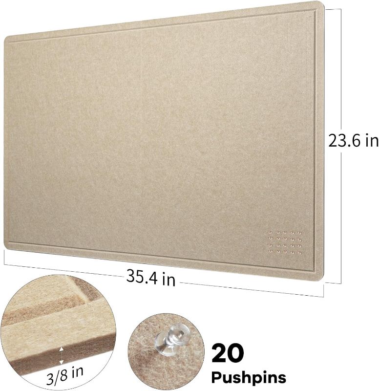 Photo 1 of Bulletin Board, 36 x 24 inches Felt Board - Decorative Pin Board, Cork Board Alternative for Wall, 3' x 2' Foldable Picture Board Self-Adhesive Vision Board Prayer Board with 20 Pushpins - Beige Brown
