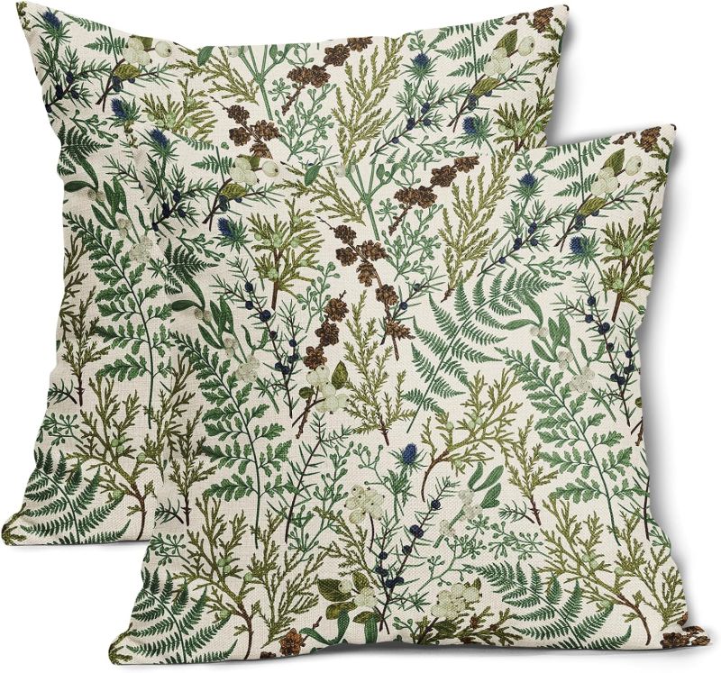 Photo 1 of Green Plant Pillow Covers 18X18 Inch Sage Green Botanical Fern Leaf Decorative Pillow Cases Spring Summer Vintage Floral Throw Pillows Set of 2 Farmhouse Home Decor for Living Room Couch Outdoor NEW WITHOUT TAGS**
