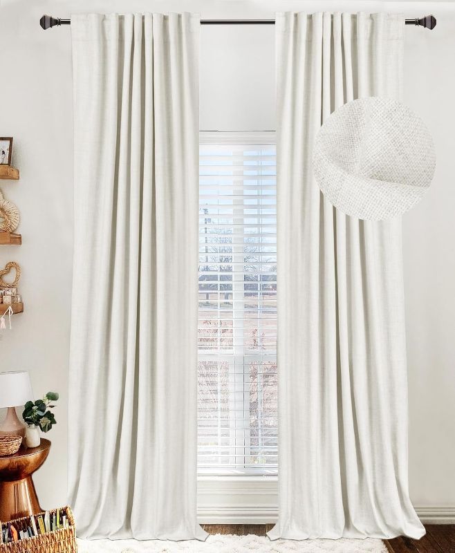 Photo 1 of 100% Blackout Shield Linen Blackout Curtains for Bedroom 84 Inches Long,Back Tab/Rod Pocket Living Room Drapes,Thermal Insulated Textured Blackout Curtains 2 Panels Set,50" W x 84" L, OFF WHITE
