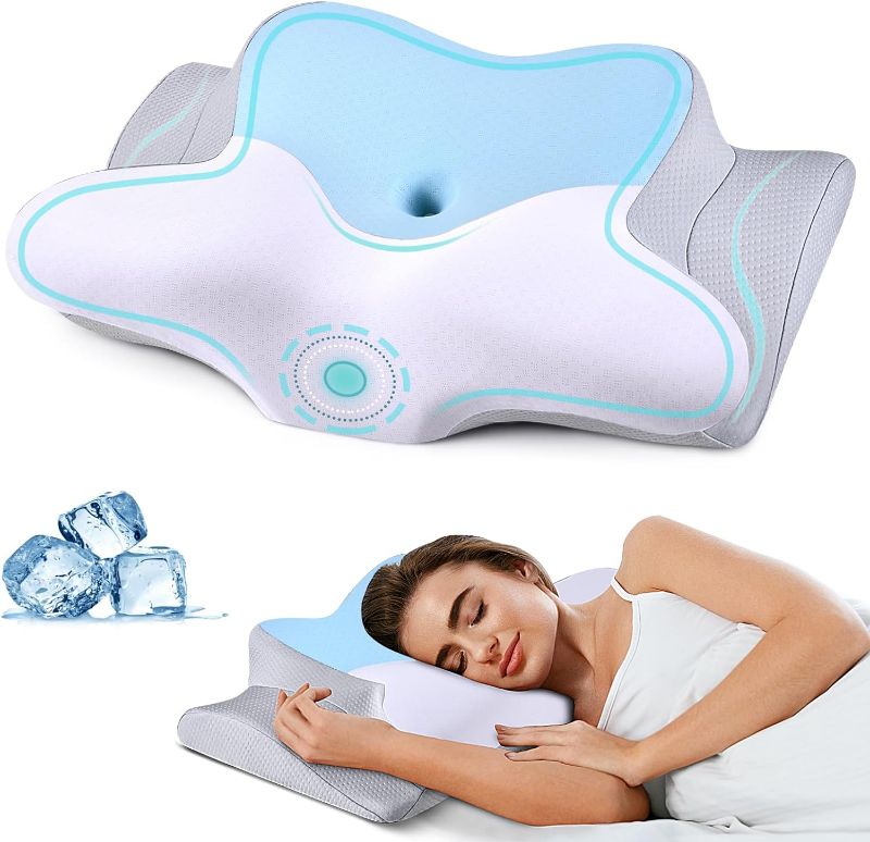 Photo 1 of Cervical Pillow for Neck Pain Relief, Contour Memory Foam Pillows for Sleeping Cooling Neck Support Pillow Odorless Ergonomic Pillow Orthopedic Bed Pillow for Side Back Stomach Sleepers
