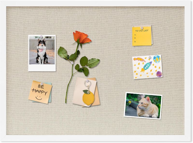 Photo 1 of Cork Board with Linen White,Bulletin Board 23"x17" Hanging Corkboards for Office Home School Message Board or Vision Board Decoration.
