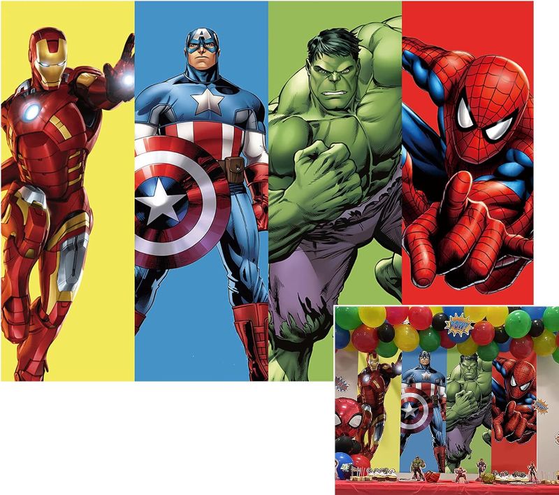 Photo 1 of Hero Backdrop for Boy Birthday Party Super City Red Hero Anime Iron Photography Background 7x5ft Children Bday Party Supplies Baby Shower, 7x5FT(210x150CM)
