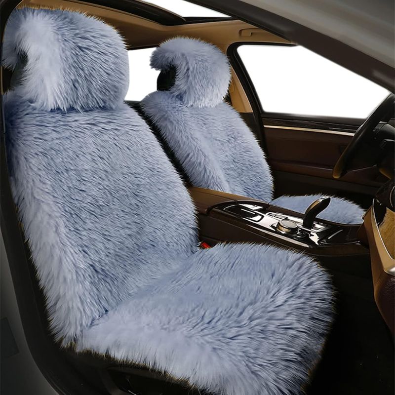 Photo 1 of Big Ant Sheepskin Seat Covers, Sleek Design Full Size Car Seat Pad Soft Long Wool Warm Seat Cushion Cover Winter Protector - Universal Fit for Cars Driver Seat Office Chair(Gray),One Piece
