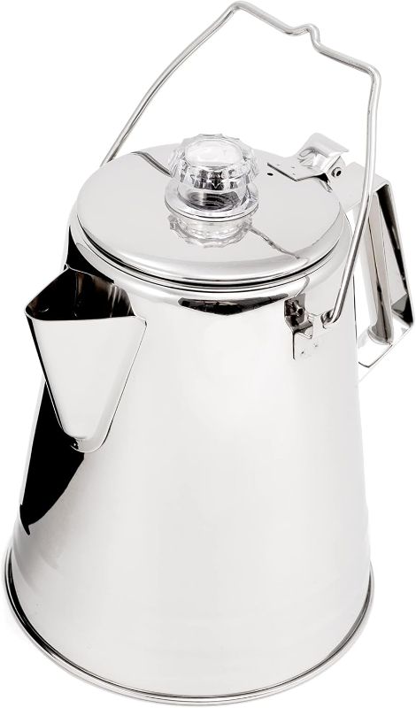 Photo 1 of GSI Outdoors Percolator Coffee Pot I Glacier Stainless Steel Ultra-Rugged for Brewing Coffee Over Stove and Fire Ideal for Group Camping, 36 Cup
