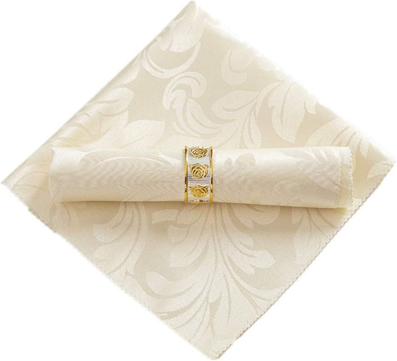 Photo 1 of Cloth Dinner Table Napkins 17 x 17 Inch 1 Dozen, Polyester Set of 12 Machine Washable Restaurant/Wedding/Hotel/Daily Tabletop Accessories (Napkin 17" Ivory)
