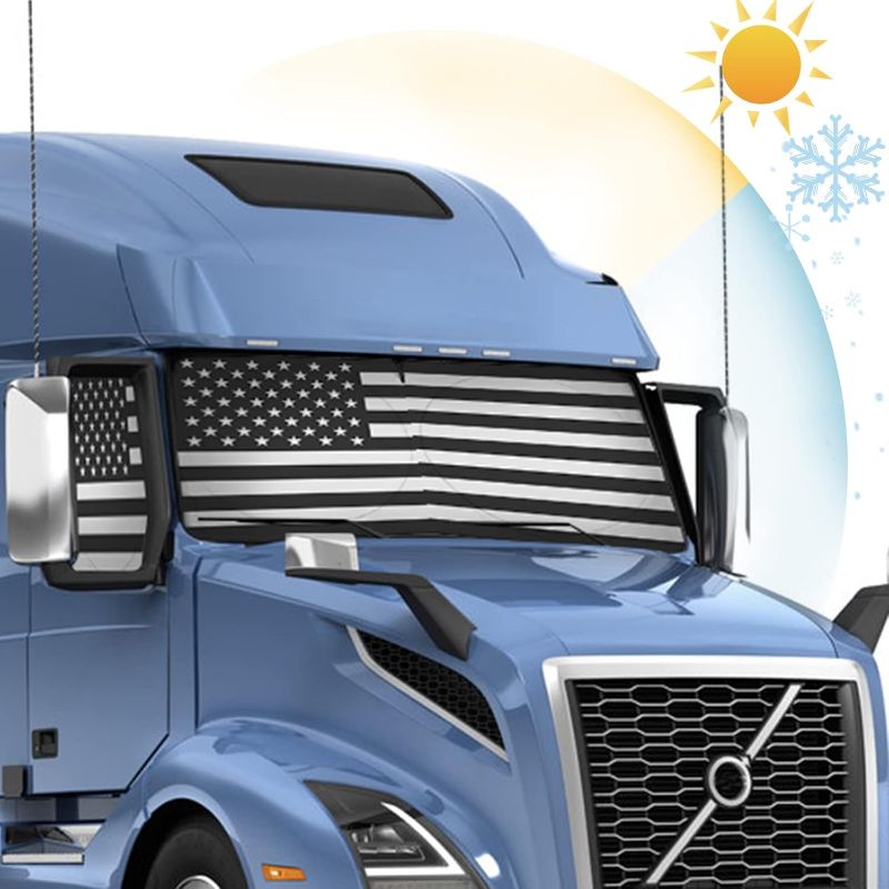 Photo 1 of Semi Truck Sun Shade for Windshield and Side Window – Retractable Sunshade Blocker Sun Rays | Keep Warm in Winter | New Material Effective for Big Rig Truck, RV Accessories
