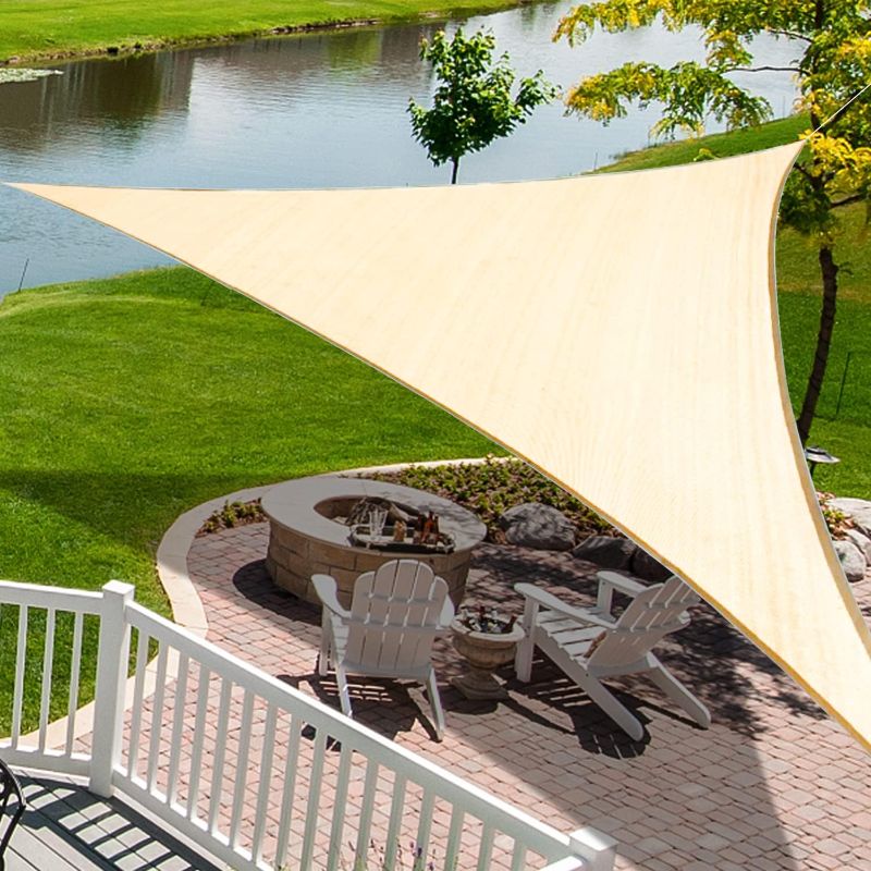 Photo 1 of  Cream Custom Size Sun Shade Sail Triangle 185GMS KW-T01 UV Block Canopy Cover for Outdoor (Customized Available)

