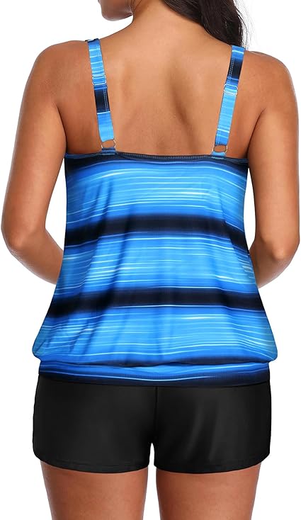 Photo 2 of LARGE Aqua Eve Two Piece Women's Tankini Swimsuits Blouson Swim Tank Top with Shorts Modest Bathing Suits
