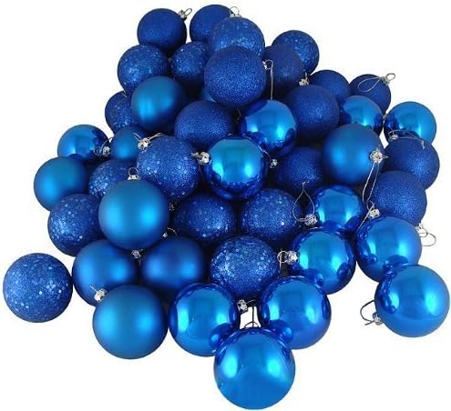 Photo 1 of 144 Blue Christmas Tree Ball Ornaments Mini Shatterproof Satin Shiny and Glitter Finish Bulb Christmas Ornaments