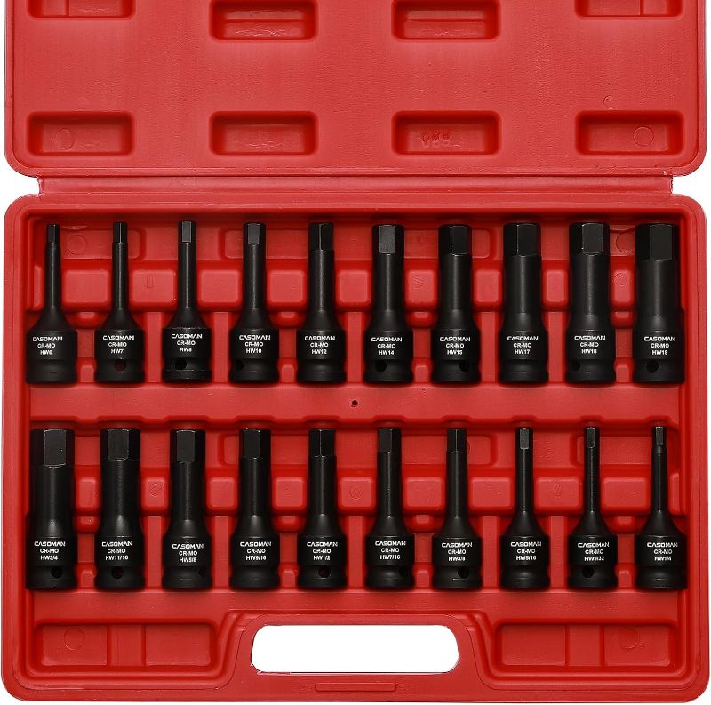 Photo 1 of 1/2" Drive Master Impact Hex Bit Set, Hex Driver, SAE/Metric, 1/4" - 3/4", 6mm - 19mm, Cr-Mo Steel,Impact Grade, One-Piece Construction, 20-Piece 1/2" Drive Allen Bit Socket Set FACTORY SEALED***