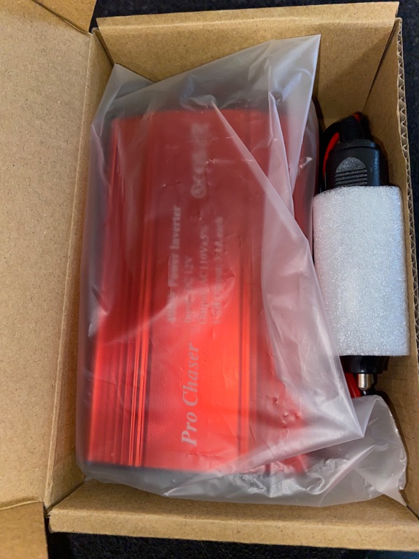 Photo 1 of Pro Chaser 400W Power Inverters for Vehicles - DC 12v to 110v AC Car Inverter Converter, 6.2A Dual USB Charging Ports, Dual AC Adapter for Air Compressor Laptops (Red)
